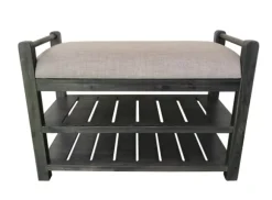 Kirkland's Home Benches & Ottomans-Rustic Slats Dark Acacia Wood Upholstered Bench