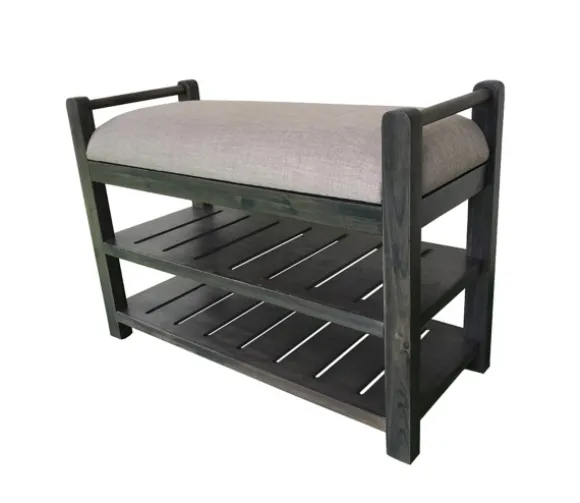 Kirkland's Home Benches & Ottomans-Rustic Slats Dark Acacia Wood Upholstered Bench