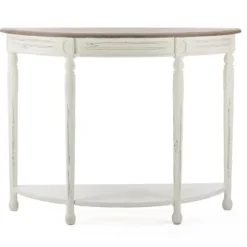 Kirkland's Home Console Tables-Rustic White Half Moon Console Table