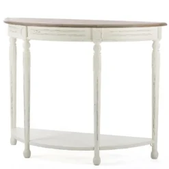 Kirkland's Home Console Tables-Rustic White Half Moon Console Table