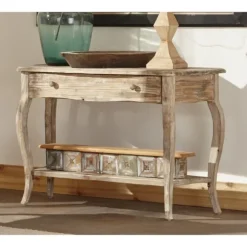 Kirkland's Home Console Tables-Rustic Wood Curved Console Table