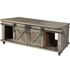 Kirkland's Home Coffee Tables-Rustic Wood Rolling Barn Door Coffee Table