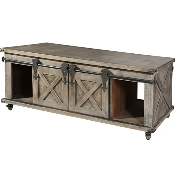 Kirkland's Home Coffee Tables-Rustic Wood Rolling Barn Door Coffee Table