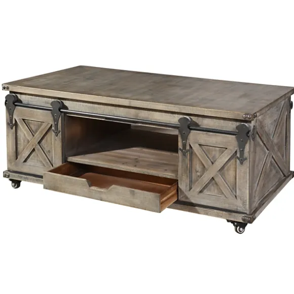 Kirkland's Home Coffee Tables-Rustic Wood Rolling Barn Door Coffee Table