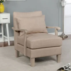 Kirkland's Home Accent Chairs-Sandy Beige Curved Arms Accent Chair
