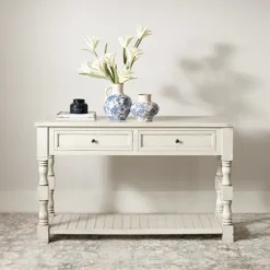 Kirkland's Home Console Tables-Savannah Cream Distressed Console Table