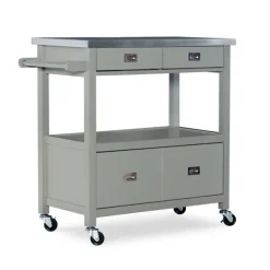 Kirkland's Home Kitchen Islands & Bar Carts-Scarlett Rolling 2-Door Steel Top Kitchen Cart