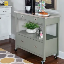 Kirkland's Home Kitchen Islands & Bar Carts-Scarlett Rolling 2-Door Steel Top Kitchen Cart