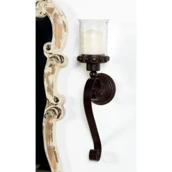 Kirkland's Home Sconces-Scrolled Wrought Iron And Glass Hurricane Sconce