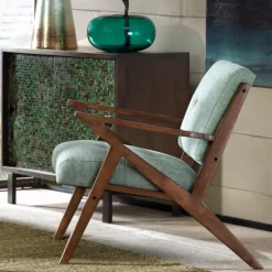Kirkland's Home Accent Chairs-Seafoam Mid-Century Pecan Finish Accent Chair