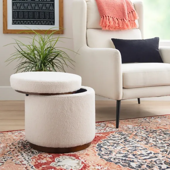 Kirkland's Home Benches & Ottomans-Sherpa Upholstered Storage Ottoman