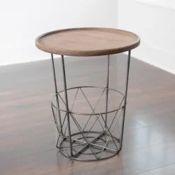 Kirkland's Home Accent & End Tables-Side Table With Metal Wire Basket