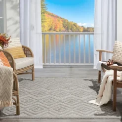 Kirkland's Home Outdoor Rugs-Silver Diamond Outdoor Area Rug, 6X9