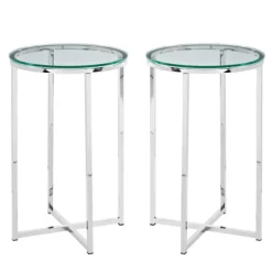 Kirkland's Home Accent & End Tables-Silver Metal And Glass Accent Tables, Set Of 2