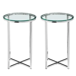 Kirkland's Home Accent & End Tables-Silver Metal And Glass Accent Tables, Set Of 2