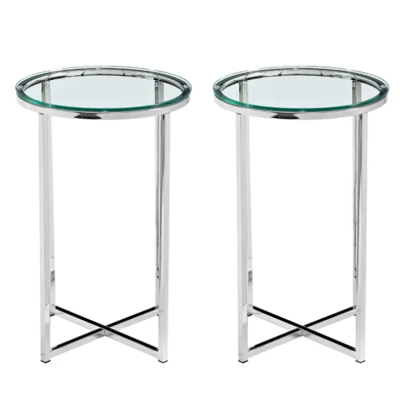 Kirkland's Home Accent & End Tables-Silver Metal And Glass Accent Tables, Set Of 2