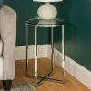 Kirkland's Home Accent & End Tables-Silvery Glass Top X Base Round Accent Table