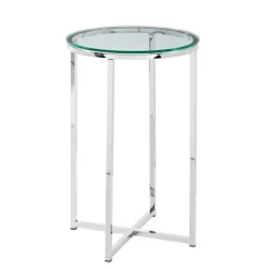 Kirkland's Home Accent & End Tables-Silvery Glass Top X Base Round Accent Table