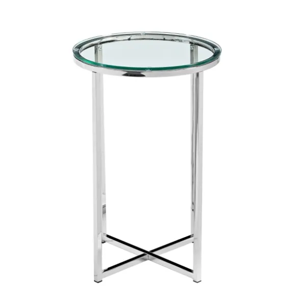 Kirkland's Home Accent & End Tables-Silvery Glass Top X Base Round Accent Table