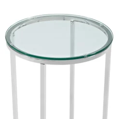 Kirkland's Home Accent & End Tables-Silvery Glass Top X Base Round Accent Table