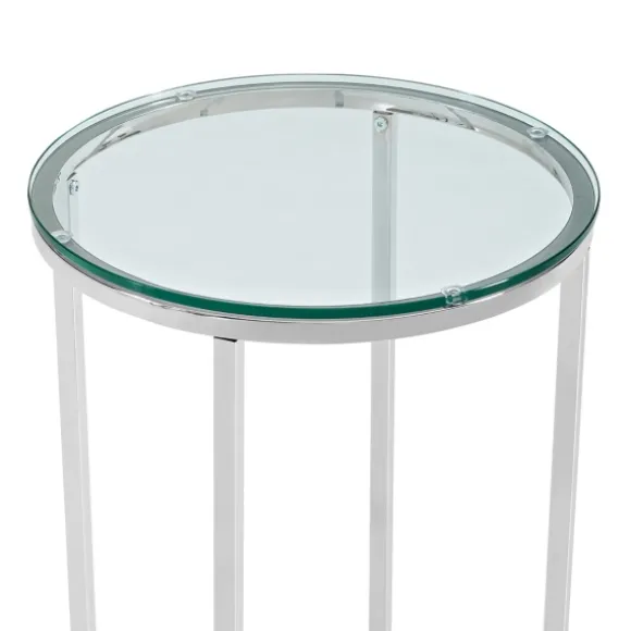Kirkland's Home Accent & End Tables-Silvery Glass Top X Base Round Accent Table