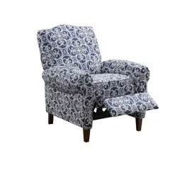 Kirkland's Home Accent Chairs-Sky Blue Fretwork Upholstered High Back Recliner