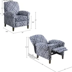 Kirkland's Home Accent Chairs-Sky Blue Fretwork Upholstered High Back Recliner