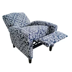 Kirkland's Home Accent Chairs-Sky Blue Fretwork Upholstered High Back Recliner