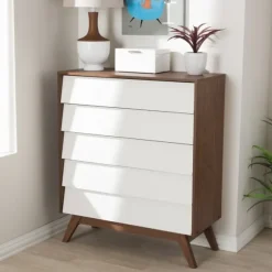 Kirkland's Home Dressers & Chests-Slant Two-Tone Walnut 5-Drawer Chest