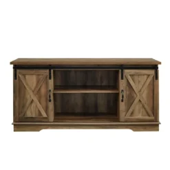 Kirkland's Home Tv Stands & Media Consoles-Sliding Barn Door Open Shelf Oak Tv Stand