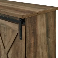 Kirkland's Home Tv Stands & Media Consoles-Sliding Barn Door Open Shelf Oak Tv Stand