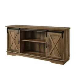 Kirkland's Home Tv Stands & Media Consoles-Sliding Barn Door Open Shelf Oak Tv Stand