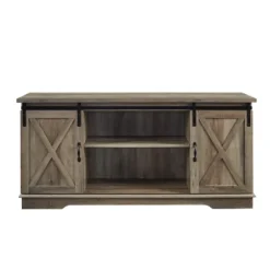 Kirkland's Home Tv Stands & Media Consoles-Sliding Barn Door Open Shelf Wash Tv Stand
