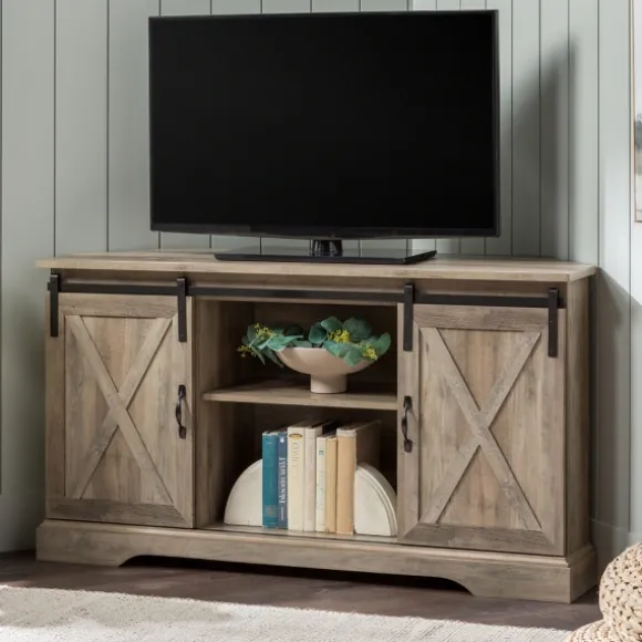 Kirkland's Home Tv Stands & Media Consoles-Sliding Barn Doors Corner Tv Stand