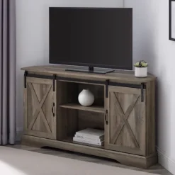 Kirkland's Home Tv Stands & Media Consoles-Sliding Barn Doors Corner Tv Stand