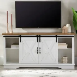 Kirkland's Home Tv Stands & Media Consoles-Sliding Door Rustic Oak Top Tv Stand