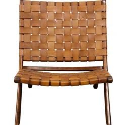 Kirkland's Home Accent Chairs-Solid Teak And Genuine Leather Lounge Chair