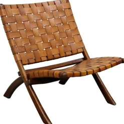 Kirkland's Home Accent Chairs-Solid Teak And Genuine Leather Lounge Chair