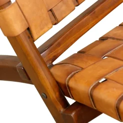 Kirkland's Home Accent Chairs-Solid Teak And Genuine Leather Lounge Chair