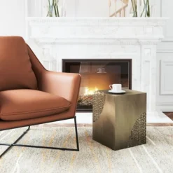 Kirkland's Home Accent & End Tables-Square Antique Gold Metal Accent Table