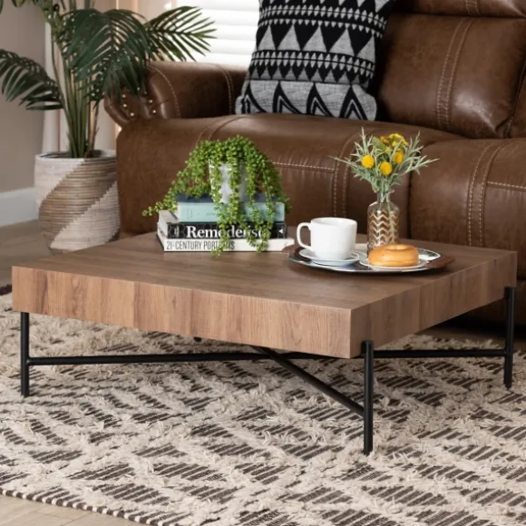 Kirkland's Home Coffee Tables-Square Light Wood X Base Coffee Table