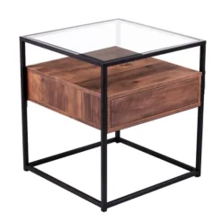 Kirkland's Home Accent & End Tables-Square Metal And Wood Glass Top Accent Table