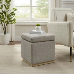 Kirkland's Home Benches & Ottomans-Square Sherpa Upholstered Storage Ottoman