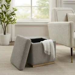 Kirkland's Home Benches & Ottomans-Square Sherpa Upholstered Storage Ottoman
