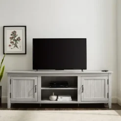 Kirkland's Home Tv Stands & Media Consoles-Stone Grooved Door Modern Farmhouse Tv Stand