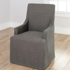 Kirkland's Home Dining Chairs-Stone Slipcover Captain Dining Chair