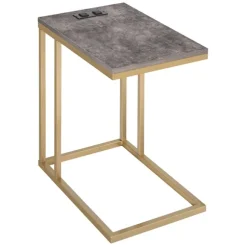 Kirkland's Home Accent & End Tables-Stone Top Gold C-Frame Accent Table