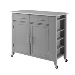 Kirkland's Home Kitchen Islands & Bar Carts-Susanne Stainless Top And Gray Wood Kitchen Island