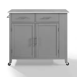 Kirkland's Home Kitchen Islands & Bar Carts-Susanne Stainless Top And Gray Wood Kitchen Island