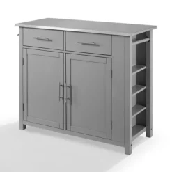Kirkland's Home Kitchen Islands & Bar Carts-Susanne Stainless Top And Gray Wood Kitchen Island